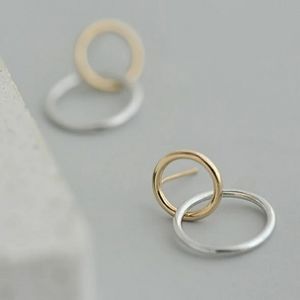 925 STERLING SILVER PLATE TWO TONE CIRCLE EARRINGS